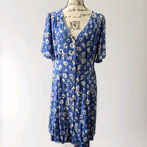SKIES ARE BLUE Dress Size XL Blue Floral Summer Milkdress Pockets‎ Button Up